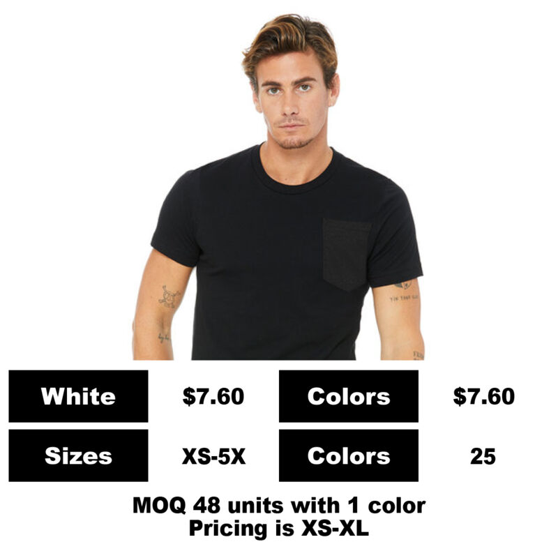 B3001-P: Contrast Pocket 6.0 oz Cotton Pocket T-Shirt - 4.2 oz Cotton Pocket T-Shirt